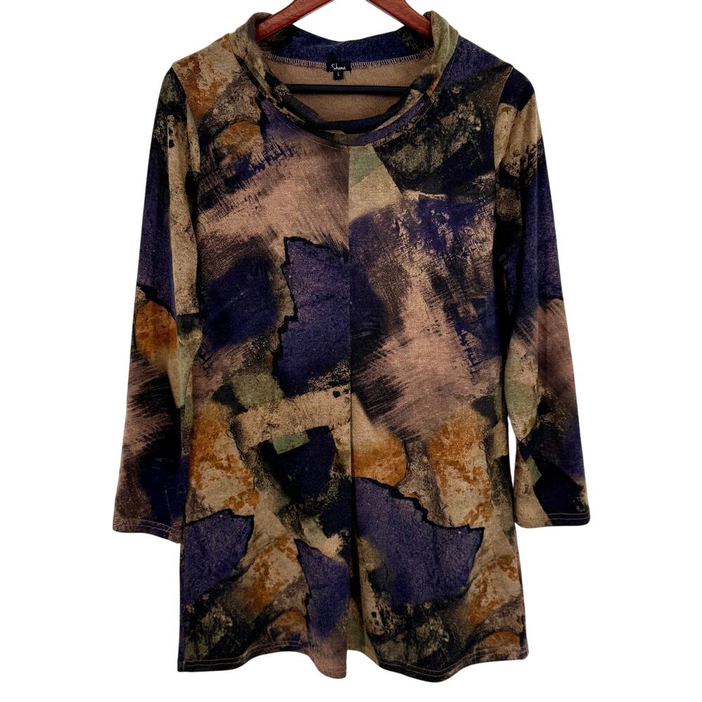 Shana Sz Large Wearable Art to Wear Cozy Winter Abstract Blouse Shirt Top